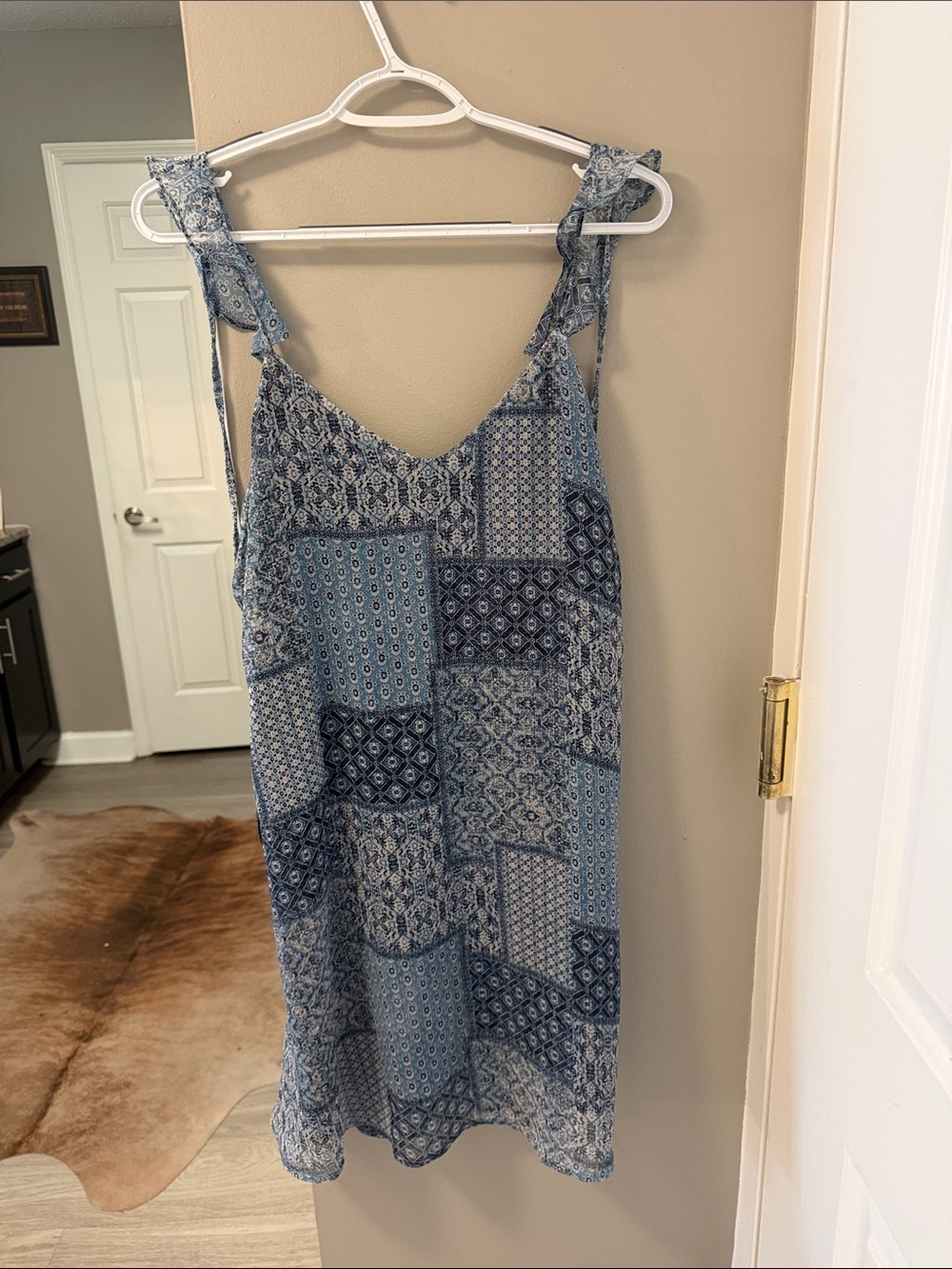 C'isa Blue Patchwork Ruffled Mini Dress – Size Large - Picture 2 of 6